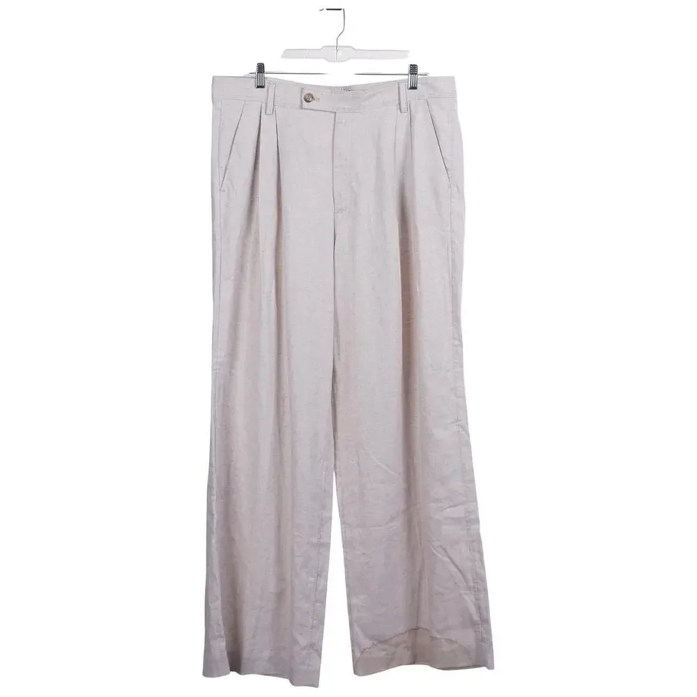 NWT Banana Republic Pants 16 Oatmeal Beige Linen Blend Wide Leg Trouser *FLAW*